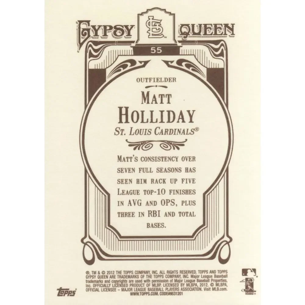 2012 Topps Gypsy Queen Matt Holliday # 55 St. Louis Cardinals